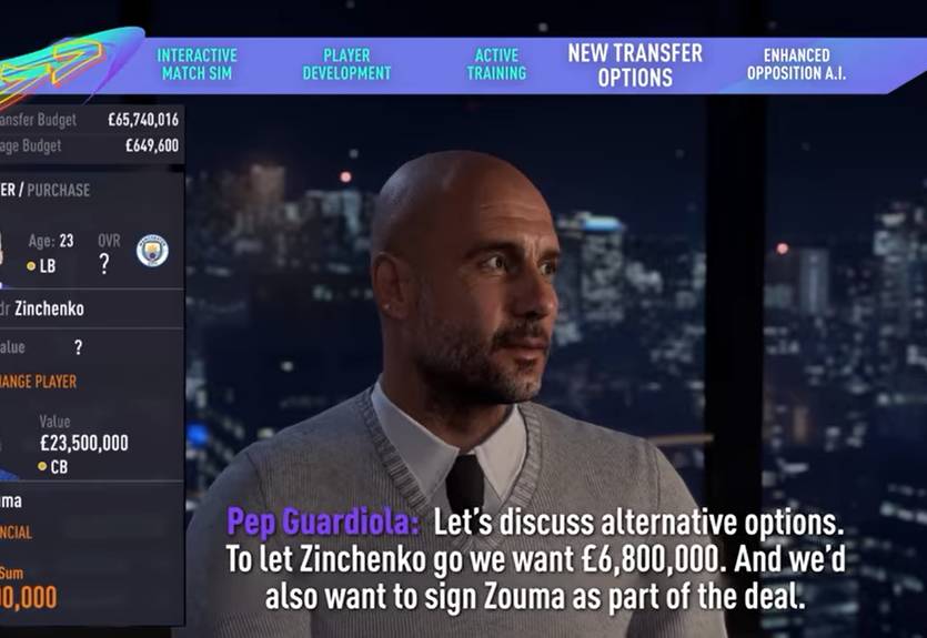 Гвардиола продаст Зинченко за 7,5 млн евро и Зума: EA показала режим карьеры в FIFA 21
