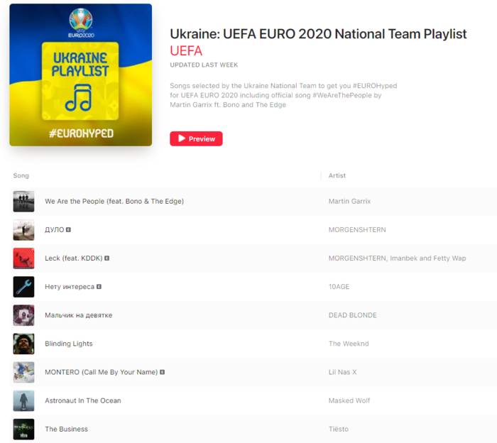 Плейлист сборной Украины, представленный в Apple Music