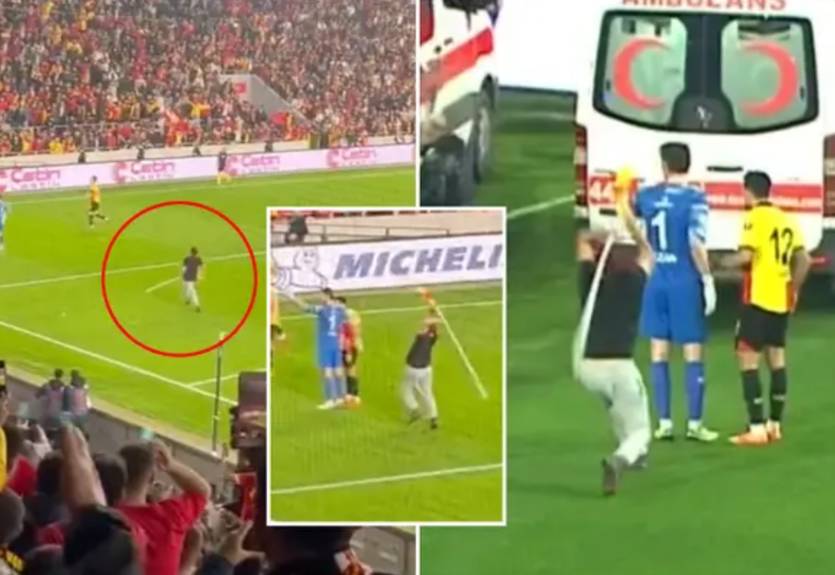 Матч турецкого чемпионата был остановлен после того, как фанат атаковал вратаря стойкой углового флажка