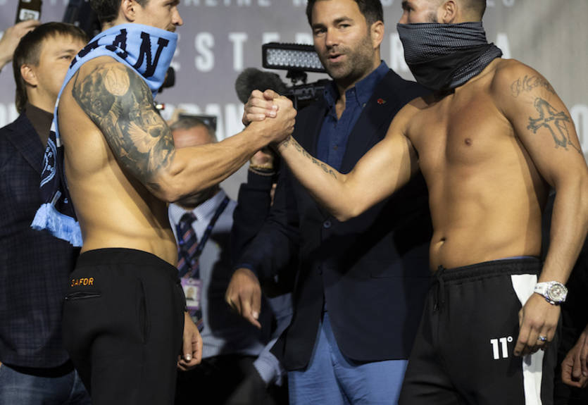 Усик – Беллью: видео дуэли взглядов на церемонии взвешивания