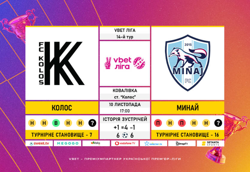 Колос - Минай: онлайн-трансляция матча УПЛ 10.11.2023