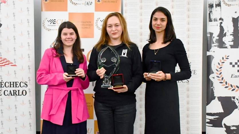 Анна Ушенина (в центре) и Юлия Осьмак (слева) / European Chess Union